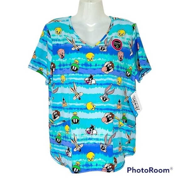 NWT Looney Tunes Stretch Scrub Top Size Medium - Picture 1 of 10